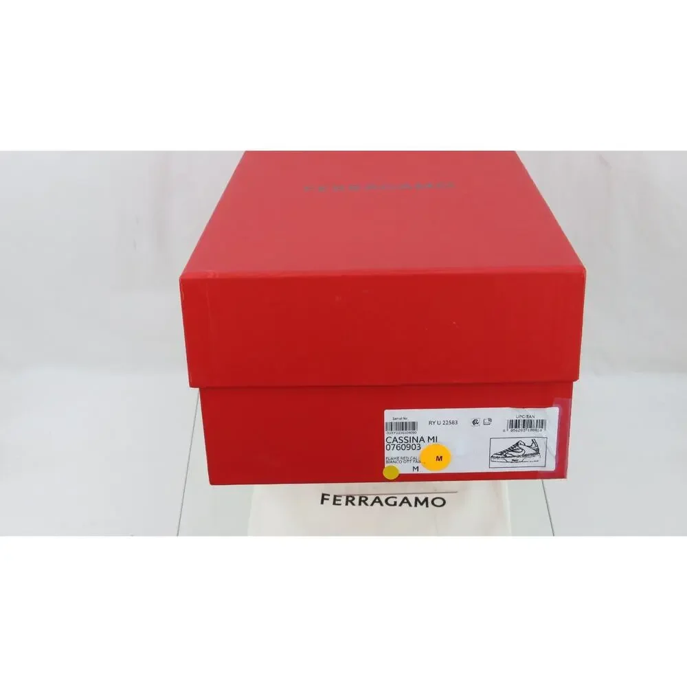 NIB FERRAGAMO CASSINA RED BLACK LEATHER LOGO LACE UP SNEAKERS 12 M ITALY - Picture 13 of 13